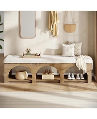 Tribesigns 63" Upholstered Entryway Bench, 2-Tier Entry Shoe Bench with Cushion and Storage Shelf, Farmhouse Padded Ottoman