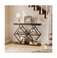 gaomon 3-Tier Industrial Entryway Table with Diamond-Shaped Metal Frame, Open Shelf Console Sofa Table for Living Room