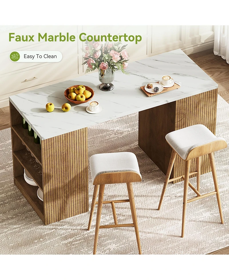 Tribesigns 50" Kitchen Island with Storage, 6-Tier Modern Kitchen Island Table with a Faux Marble Tabletop, Large Coffee Bar Table Storage Cabinet