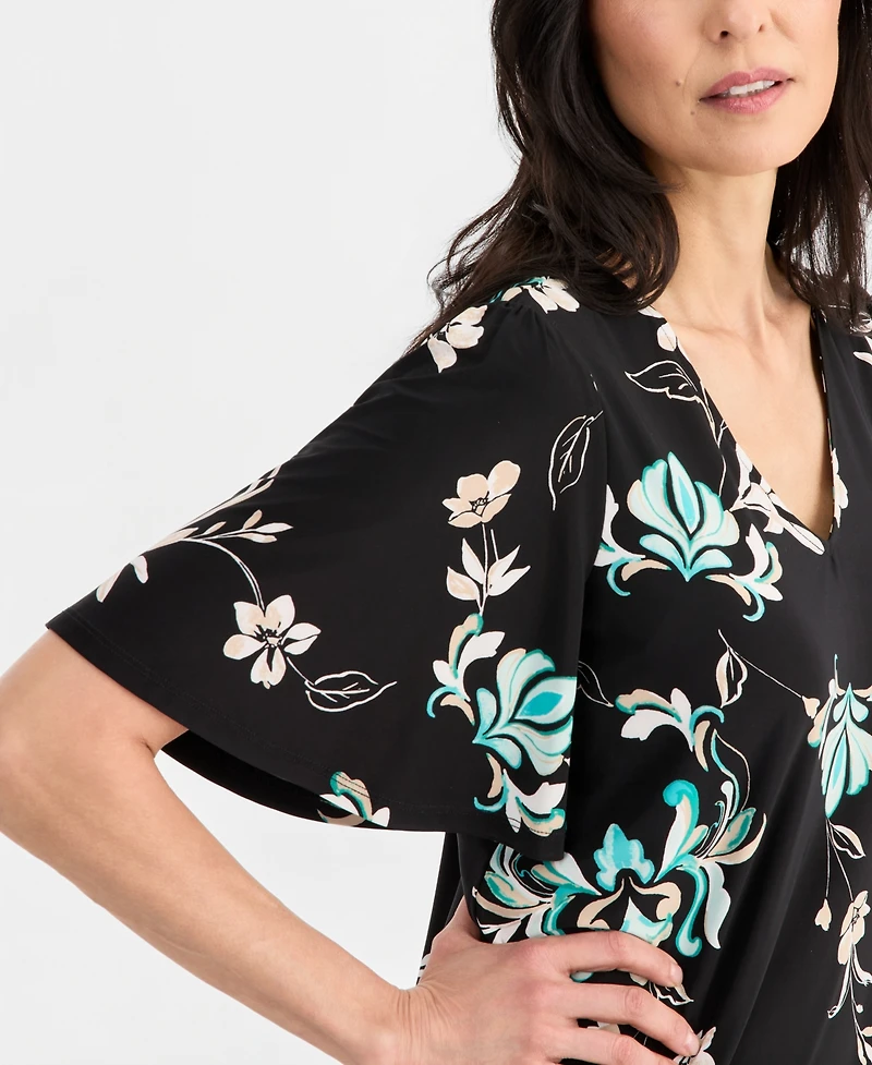 Jm Collection Women's Printed V-neck Flutter-Sleeve Top, Macy's Exclusive