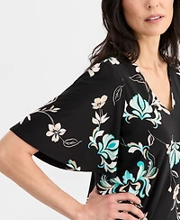 Jm Collection Women's Printed V-neck Flutter-Sleeve Top, Macy's Exclusive