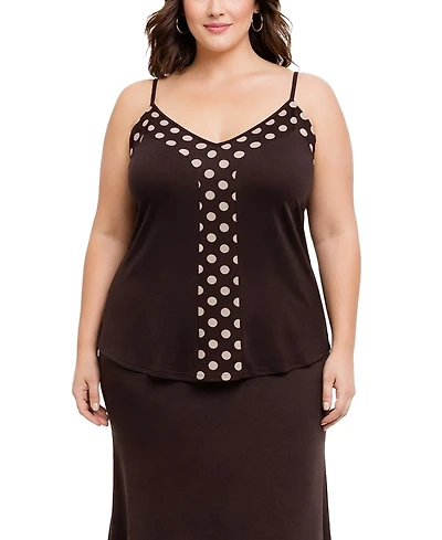 Coin 1804 Plus Size Polka Dot Mesh Panel Cami Top