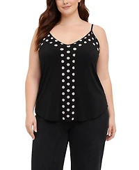 Coin 1804 Plus Polka Dot Mesh Panel Cami Top