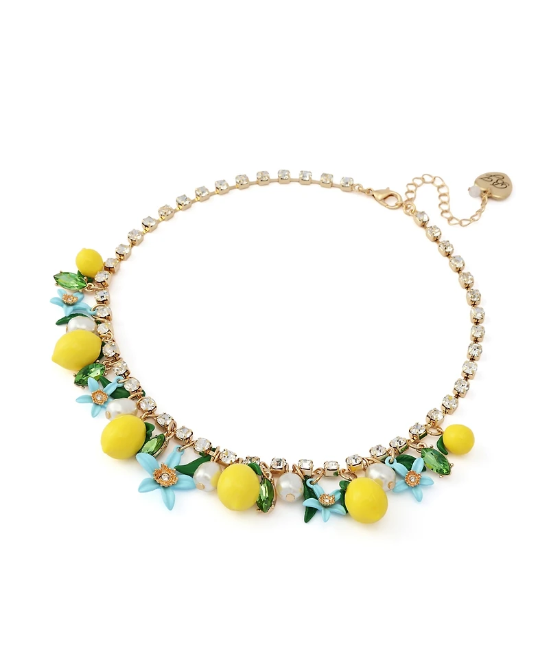 Betsey Johnson Faux Stone Girl Dinner Shaky Lemon Charm Bib Necklace