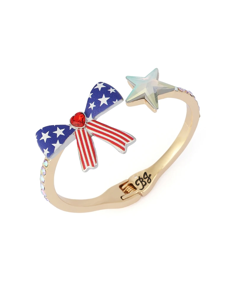 Betsey Johnson Faux Stone Americana Bow Bangle Bracelet