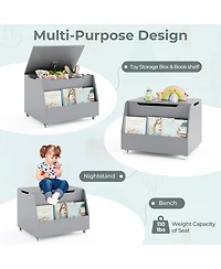 Gouun Wooden Mobile Toy Storage Organizer with Bookshelf and Lockable Wheels