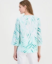 Jm Collection Women's Printed 3/4-Sleeve V-neck Top, Macy's Exclusive