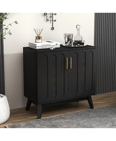 Clihome Modern Fluted Sideboard Cabinet with Adjustable Shelves & Solid Wood Legs, Buffet Storage