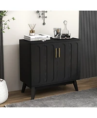 Clihome Modern Fluted Sideboard Cabinet with Adjustable Shelves & Solid Wood Legs, Buffet Storage