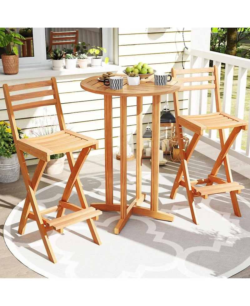 Sugift Set of 2 Acacia Wood Bar Height Chairs with Backrest and Footrest for Backyard