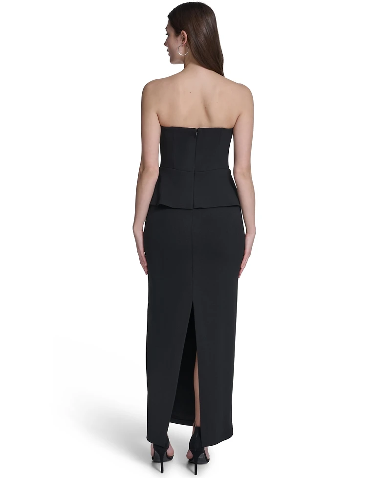 Eliza J Women's Strapless V-Neck Peplum Gown
