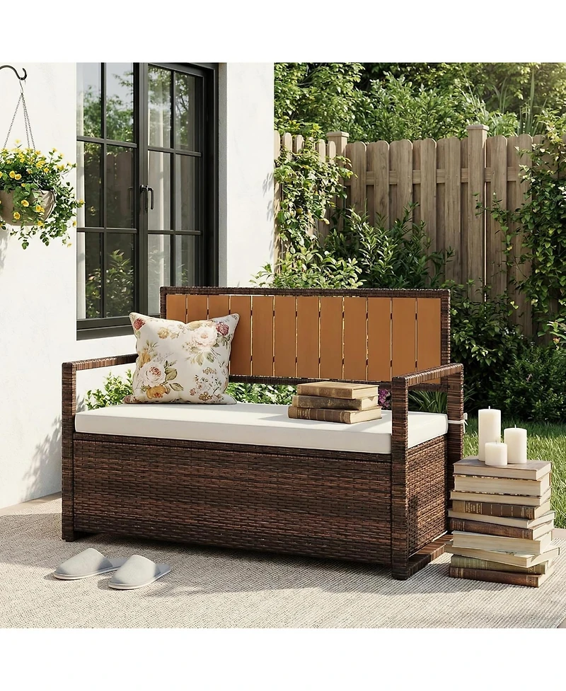 gaomon All-Weather Pe Rattan Outdoor Storage Bench with Seat