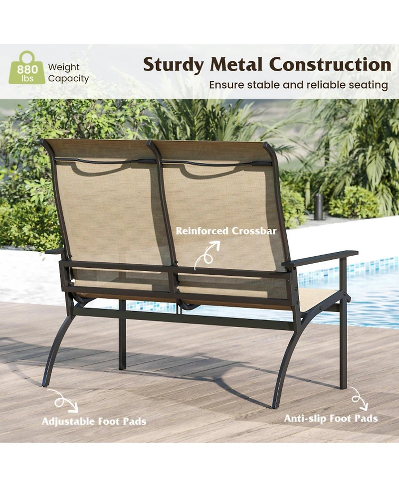 Sugift 2-Person Patio Bench with High Back and Armrests