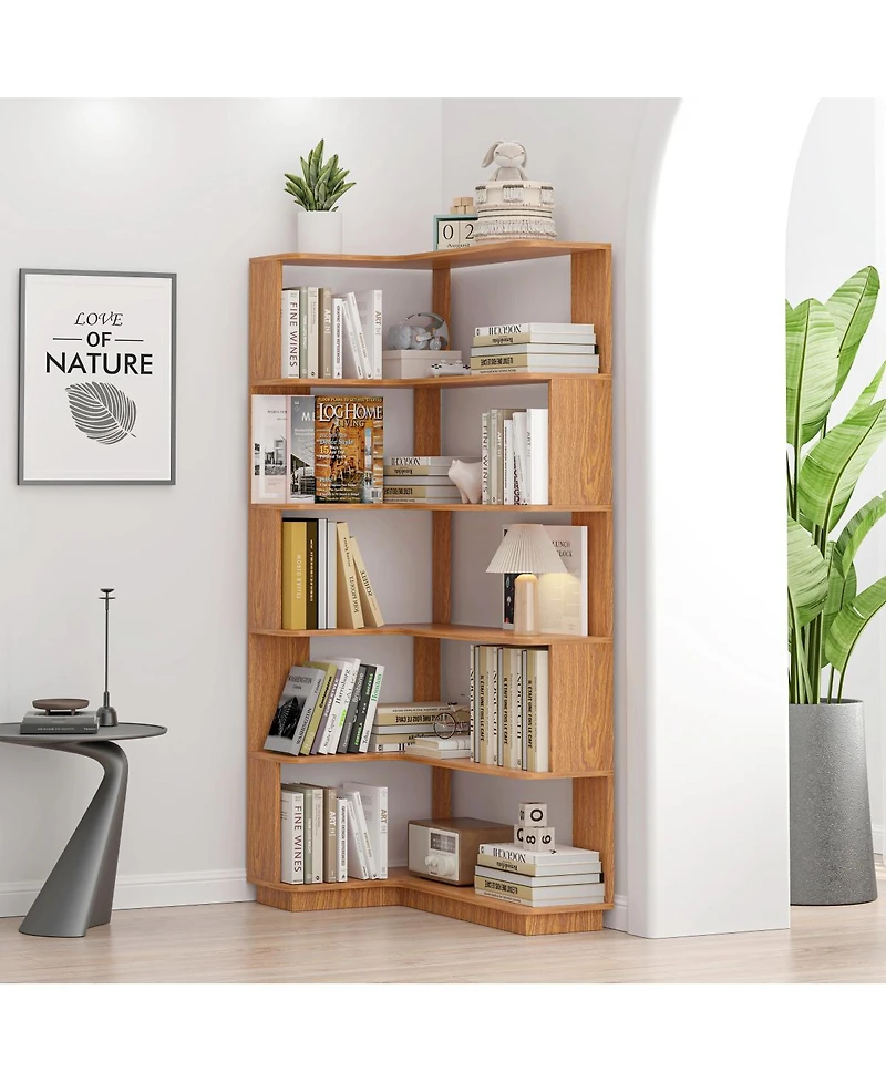 Streamdale Furniture 90cm L-Shape 5-Tier Corner Bookshelf with Anti-Tip
