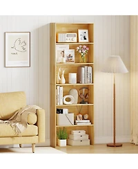 Sugift 6-Tier Bookcase with 6 Open Shelves and Anti-Toppling Kits-Wood