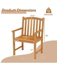 Sugift Solid Acacia Wood Patio Chairs Set of 2 with Slatted Seat and Inclined Backrest for Porch