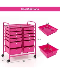 Gouun 12-Drawer Rolling Storage Cart with Mixed-Size Drawers and Lockable Wheels