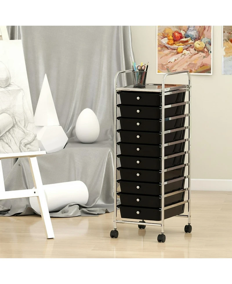 Gouun 10-Drawer Chrome-Plated Rolling Storage Cart with Lockable Universal Wheels