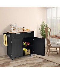 Gouun Rolling Kitchen Island Cart with Rubber Wood Top, Drawers, and Cabinet