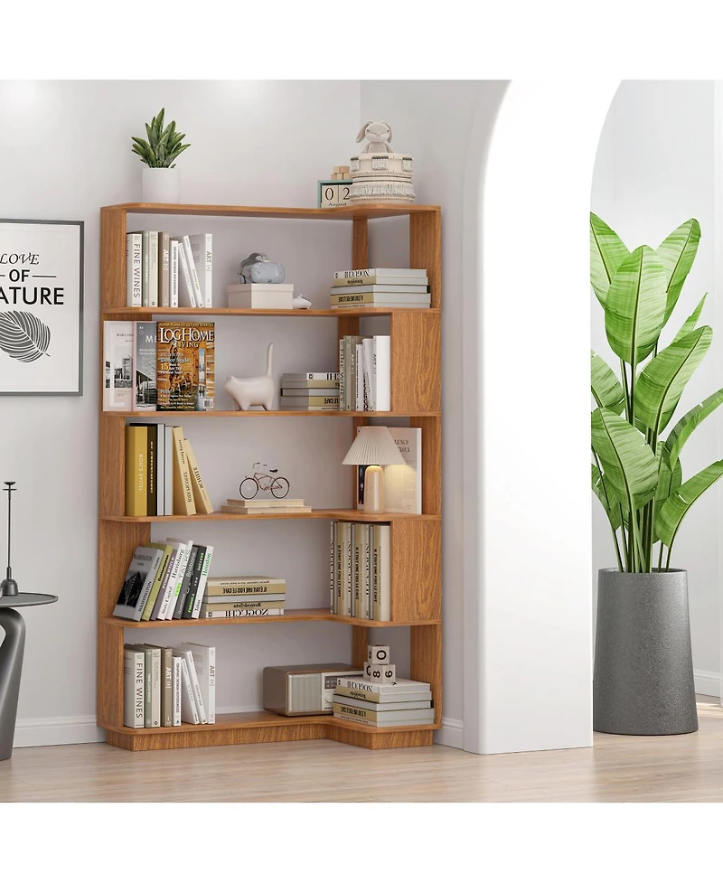 Streamdale Furniture 90cm Freestanding Corner Bookshelf with Anti-Tip Device