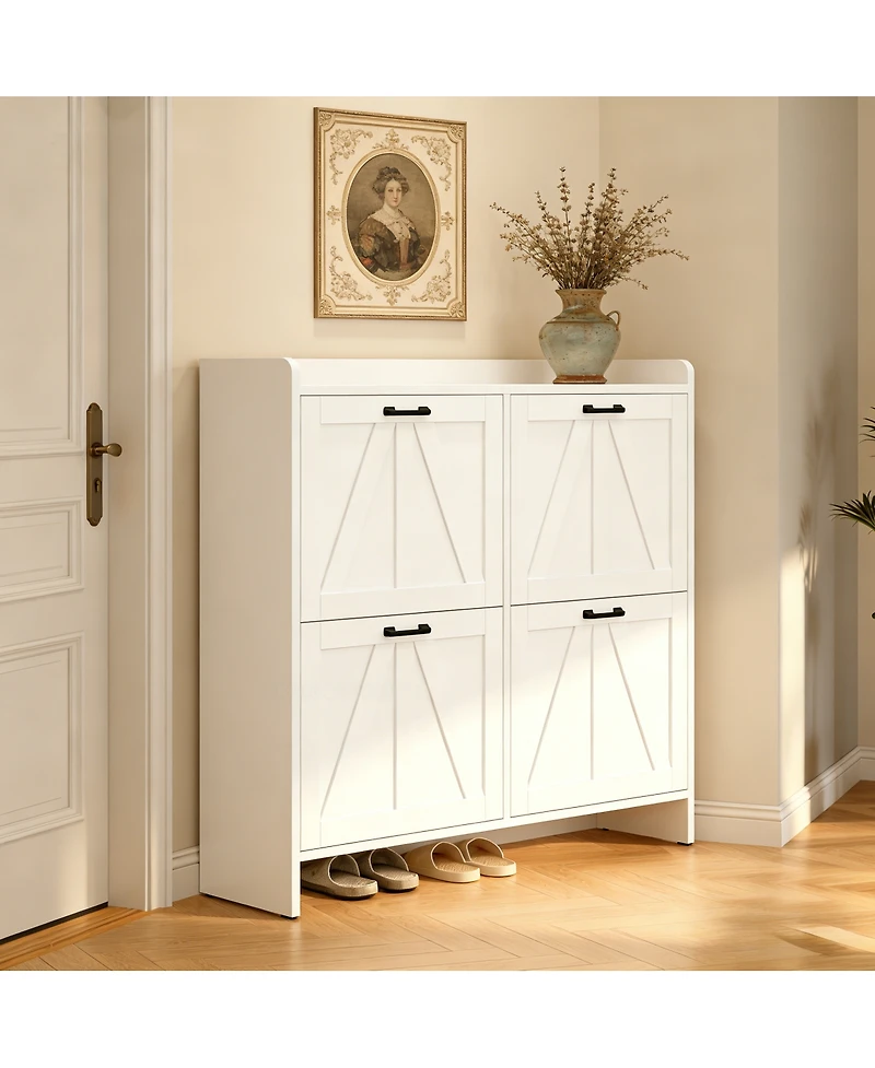 Streamdale Furniture Modern Entryway Shoe Cabinet with 4 Flip Drawers