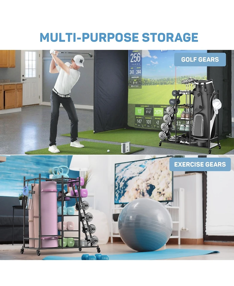 Mythinglogic Home Gym Storage with Lockable Wheels for Dumbbells Yoga Mat