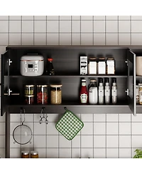 Homsee Large Kitchen Hutch Cabinet, Storage Cupboard Pantry with 4 Glass Doors, 4 Drawers and Microwave Shelf, Buffet,Sideboard