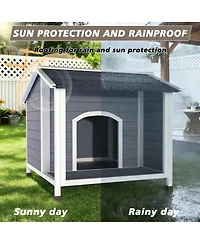 6thdruple Outdoor Dog House, Wooden Weatherproof Kennel with Asphalt Roof and Raised Floor