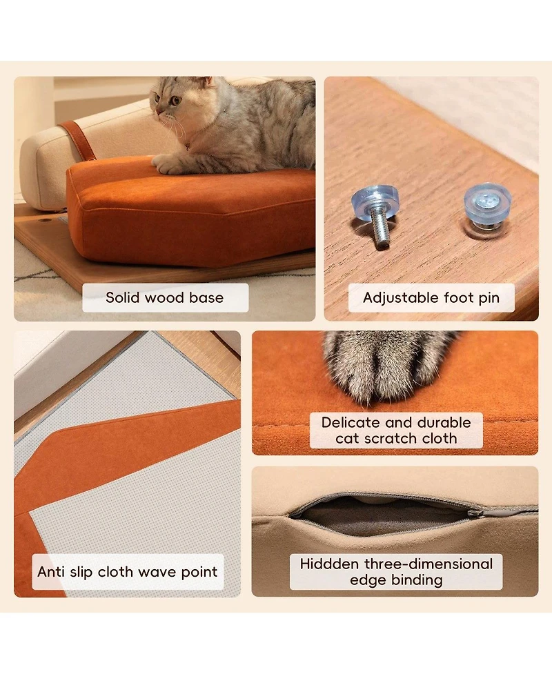 6thdruple Modern Chenille Pet House Bed with Wood Frame and Hanging Toy for Cats and Dogs