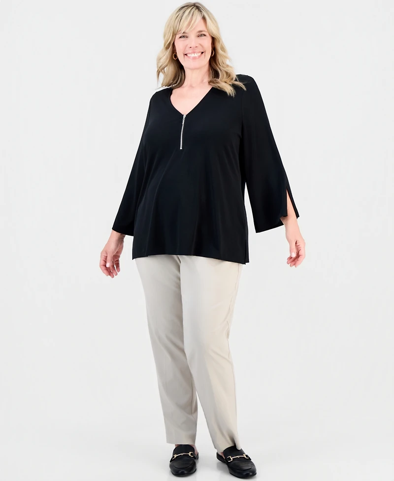 Jm Collection Plus Bell-Sleeve Zip-Neck Top, Macy's Exclusive