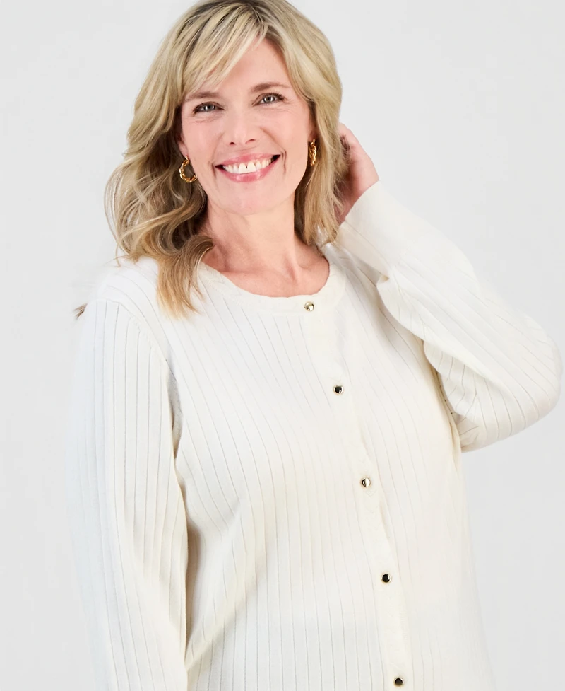 Jm Collection Plus Ribbed Scoop-Neck Cardigan, Macy's Exclusive