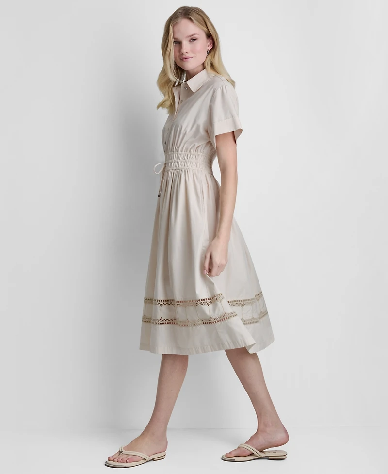 Dkny Women's Embroidered Short-Sleeve Cotton Shirt Dress