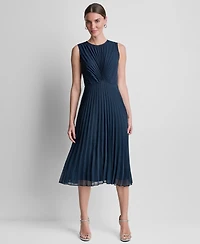 Dkny Women's Pleated Jewel Neck Dress