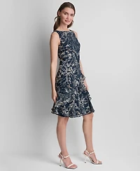 Dkny Women's Sleeveless Boat Neck Ruffle Dress