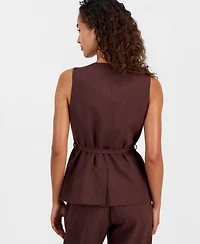 T Tahari Women's Cotton & Linen Tie-Front Vest