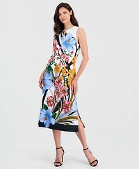T Tahari Women's Printed Split-Neck Sleeveless Dress