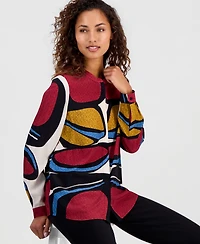 T Tahari Women's Printed Split-Neck Button Tunic Blouse