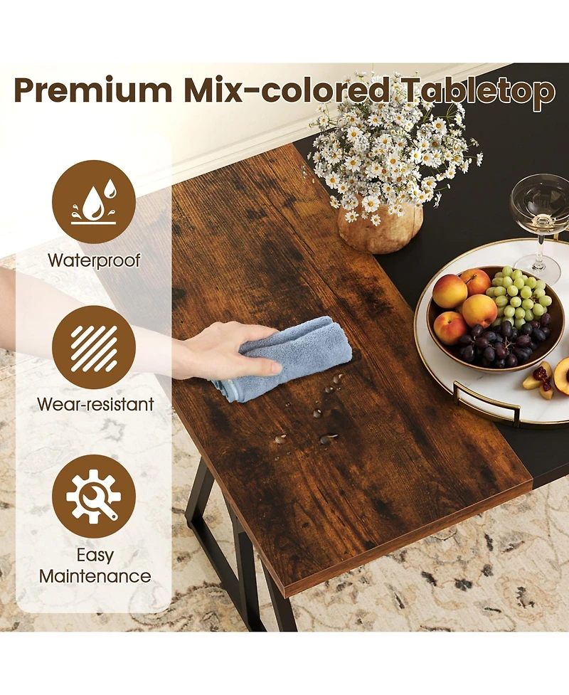 Sugift 5-Piece Industrial Dining Room Set Rectangular Kitchen Table with 2 Benches and 2 Stools