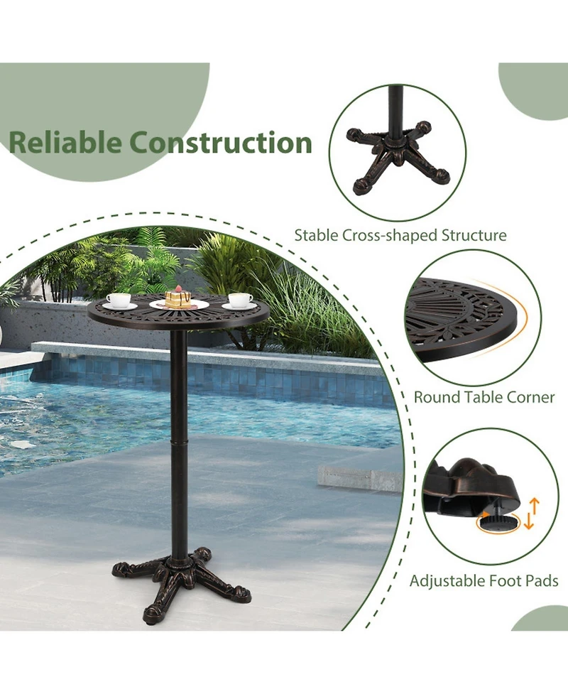 Sugift 3 Piece Outdoor Cast Aluminum Bar Set with Round High Top Table and 2 Counter Height Stools