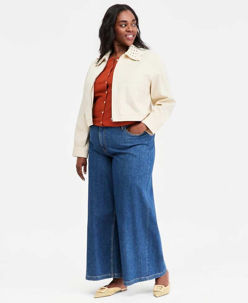 On 34th Trendy Plus Size Crocheted-Collar Denim Jacket, Macy's Exclusive