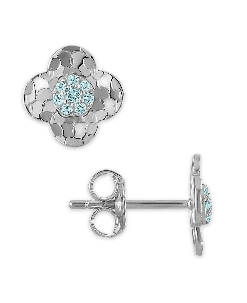 Macy's Swiss Blue Topaz (1/10 ct. t.w.) Clover Glitter Texture Earrings in 14k White Gold
