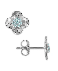 Macy's Swiss Blue Topaz (1/10 ct. t.w.) Clover Glitter Texture Earrings in 14k White Gold
