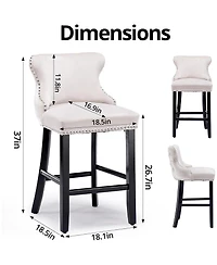 Rainsken Velvet Wingback Bar Stools Set of 2, Counter Height Chairs with Solid Wood Legs, Button Tufted and Nailhead Trim for Kitchen Island