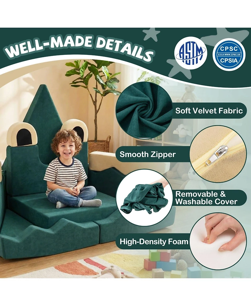 Gouun Modular Kids Play Couch with Velvet Cover for Creative Play