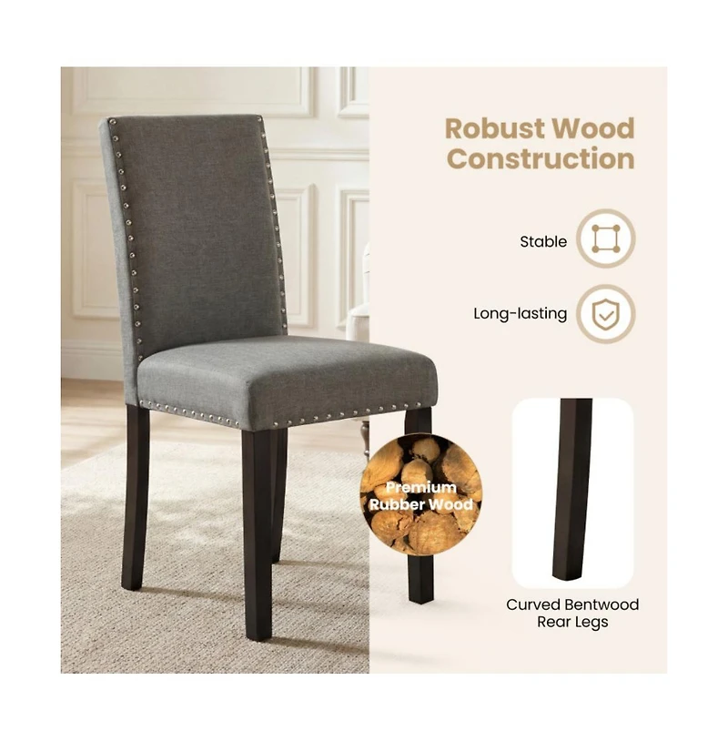 Gouun Nailhead Trim Dining Chairs Set of 2 with Bent Wood Legs and Padded Seat