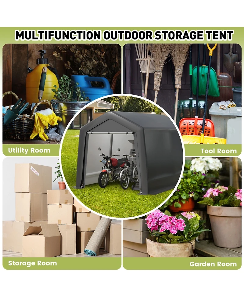 Homfan Portable Outdoor Storage Shed with Galvanized Steel Frame, Waterproof Uv-Resistant Pe Fabric and Roll-Up Door, Backyard Garden Tool Shelter