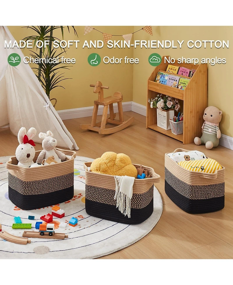 Gnuadz 3PC Woven Cotton Rope Storage Baskets Bathroom Toys Towel Organizer Gift Basket