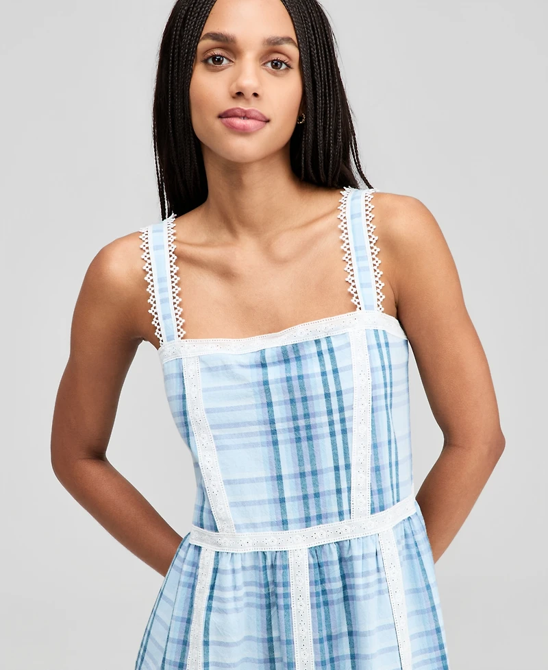 And Now This Women's Cotton Plaid Lace-Trim Dress, Macy's Exclusive