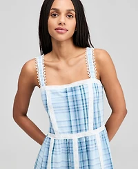 And Now This Women's Cotton Plaid Lace-Trim Dress, Macy's Exclusive