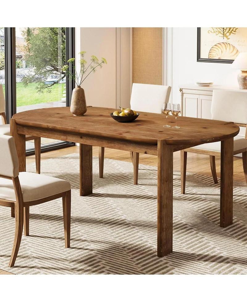 Tribesigns 63" Solid Wood Dining Table for 4-6, Farmhouse Wooden Kitchen Table, Oval Dining Room Table for Kitchen